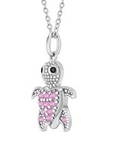 lovable fine pink cubic zirconia tutle silver necklace for kids
